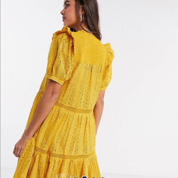 Mango Bohemian Tiered Smock Dress in Mustard - Picture 2 of 13